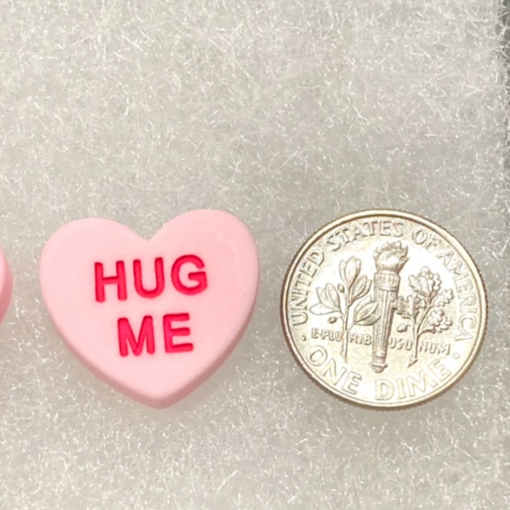 Pink Hug Me Heart Valentines Day Sweethearts Silver Toned Stud Earrings - Picture 3 of 3